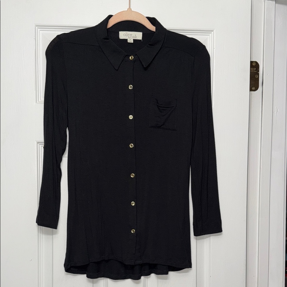 Olive & Oak Black Button-Down Shirt with Gold Accents